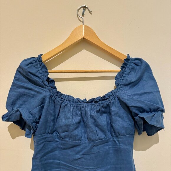 Reformation Robles Linen Blue Mini Dress Size 8 - Picture 3 of 4